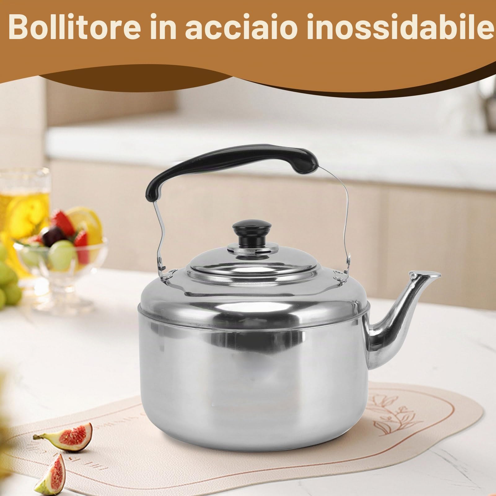Bollitore per il tè Piano Cottura Bollitore a Fischio Teiera Classica, teiere in Acciaio Inossidabile da 5,5 Litri Bollitore a Fischio per Fornello a Gas Fornello a Induzione