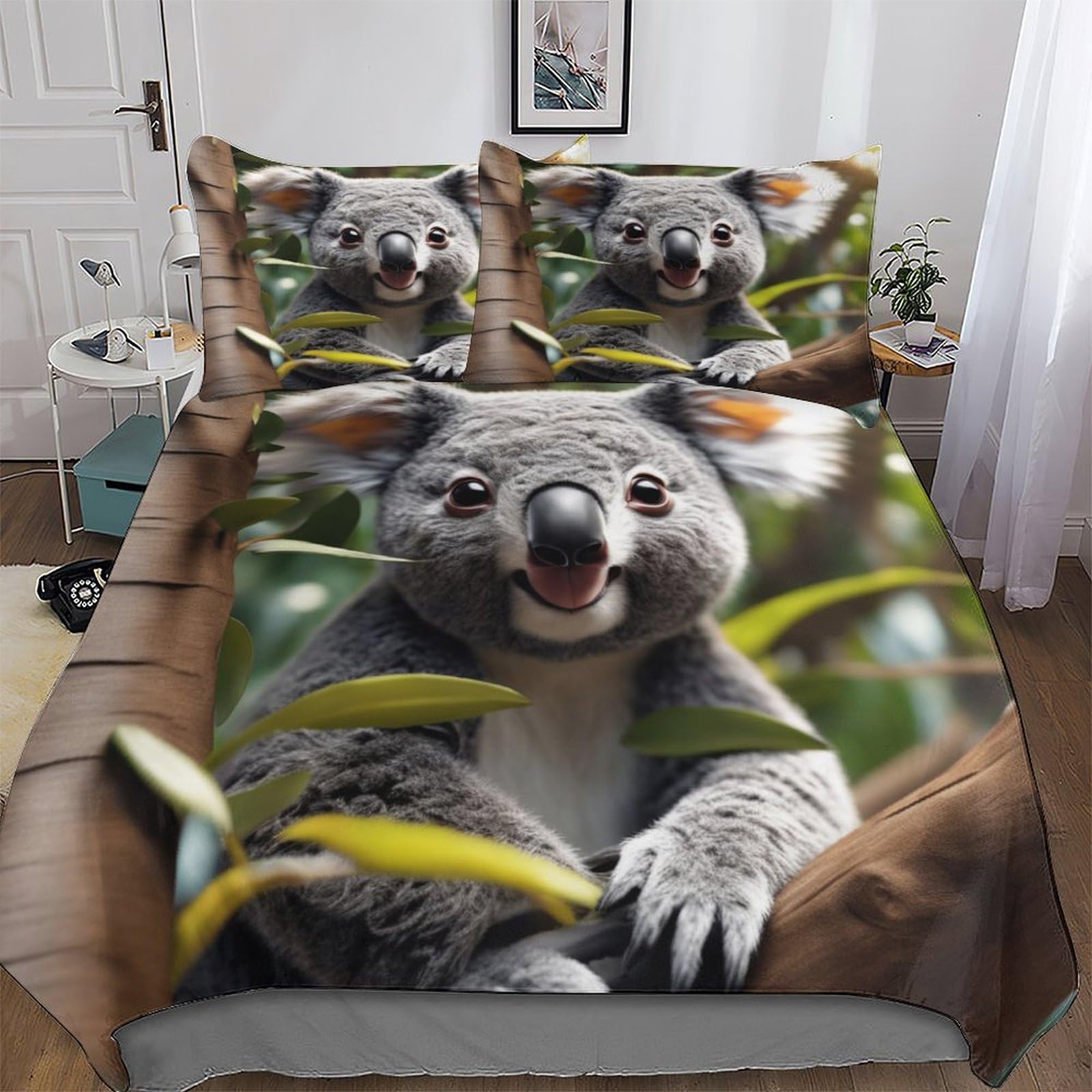 Koala Duvet Cover Set with Pillowcases Printed Bedding Set with Zipper Closure Comforter Cover 3 Pieces Hypoallergenic Soft Microfiber Quilt Cover Double (200x200cm)