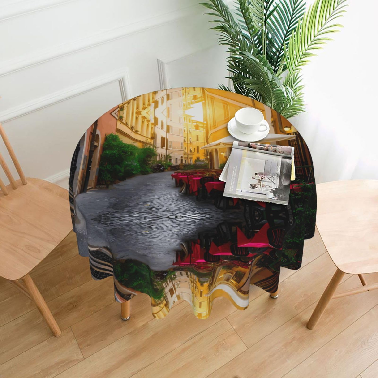 YYHWHJDE Italian Old Street Prints Round Decorative Tablecloth 60in - High-Grade Polyester Throw for Elegant Dining & Festive Gatherings