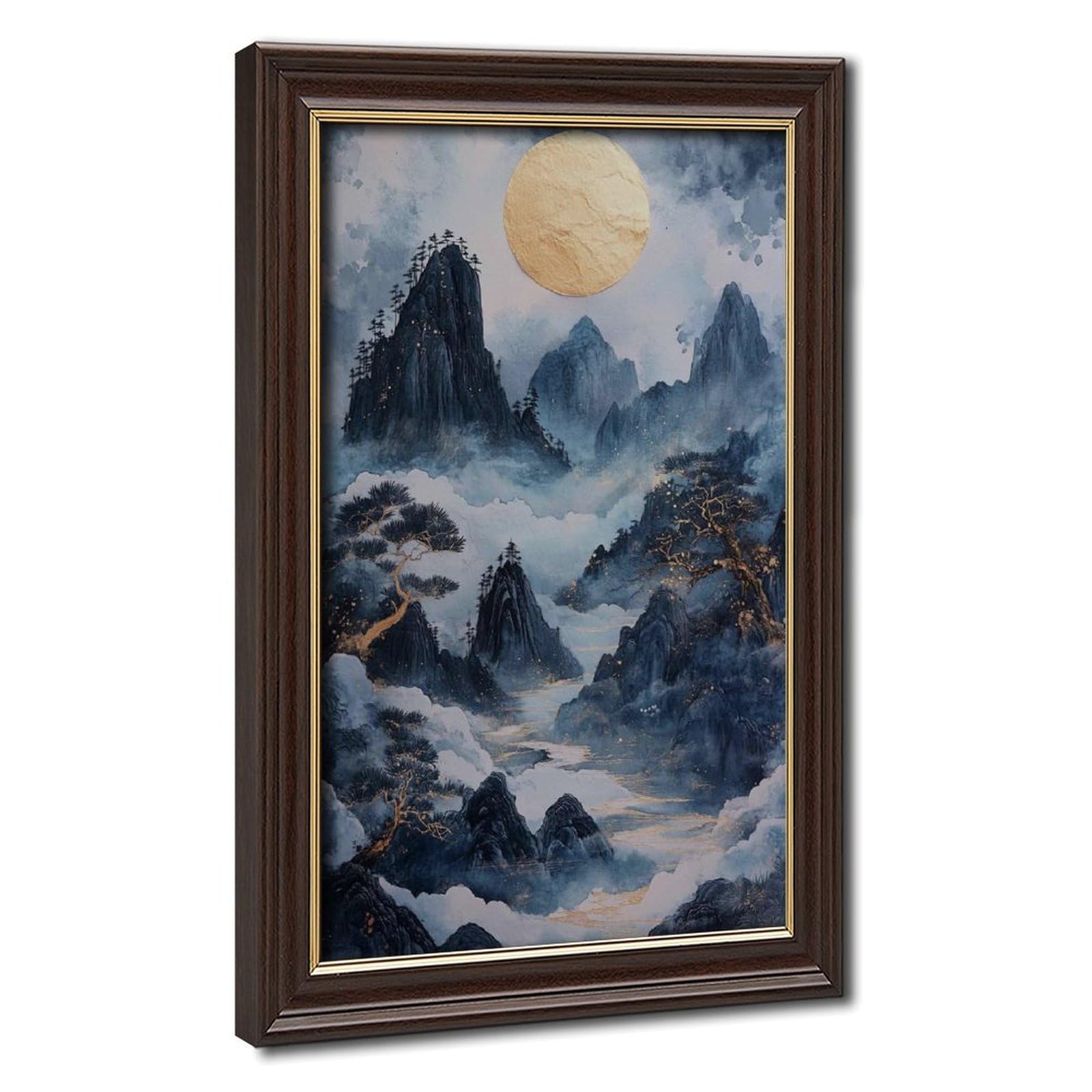 Bareronor Golden Moon Mountain Japanese Canvas Poster Bedroom Decor Landscape Office Room Decor Gift 24" L X 36" W