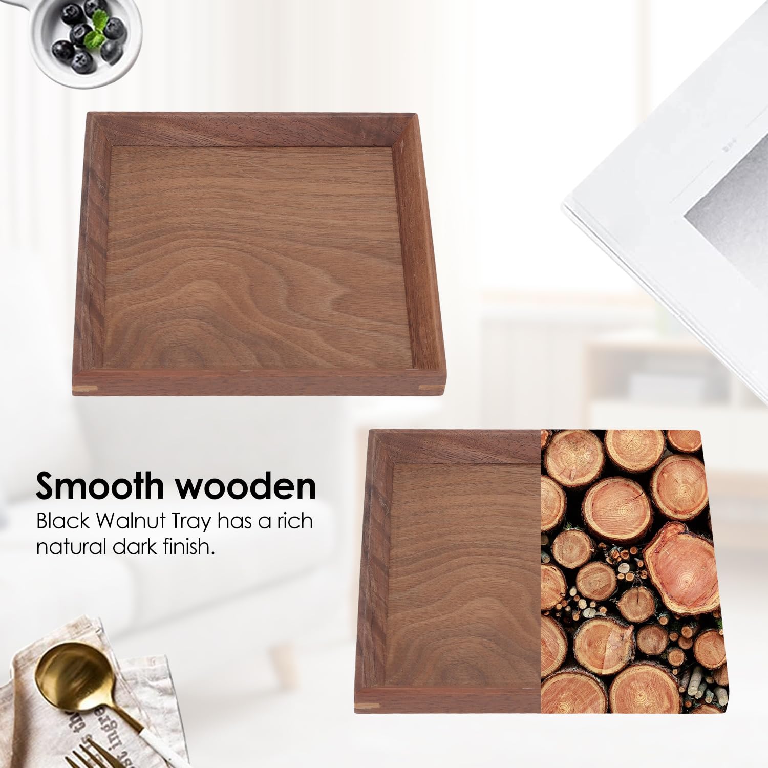 Vassoio Portata Legno Naturale - Quadrato 15x15cm, Per Frutta, Snack, Decorazione Rustica - Foto 2