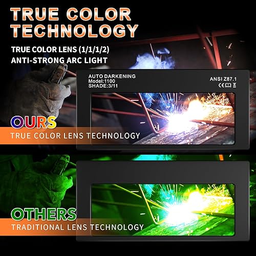 Miniatura 5 de TRQWH Lente de soldadura de oscurecimiento automático 2x4.25 casco accionado solar con tecnología de color verdadero, 2 sensores de arco, filtro de
