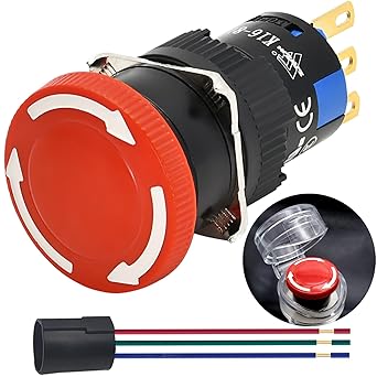 16mm Red Mushroom Emergency Stop Push Button Switch 1NO 1NC SPDT 3 Pin Latching 5/8