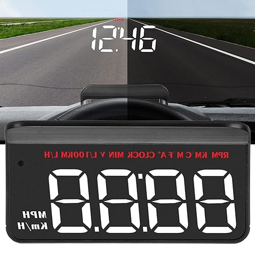 Miniatura 7 de Pantalla frontal para automóvil, pantalla HUD, universal, OBDII, alarma de sobrevelocidad, parabrisas, proyector de cabeza, medidor de temperatura