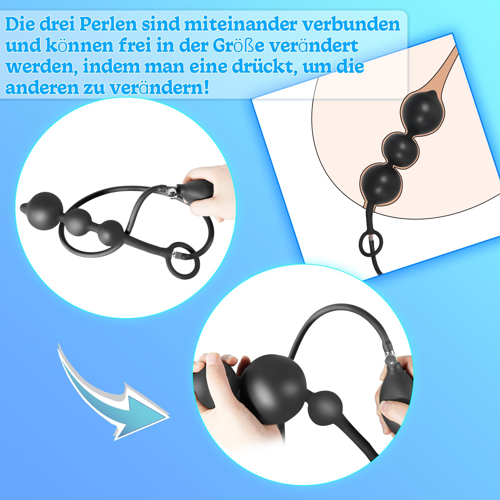 AMAZBEE Silicone Pull Bead Butt Plug con 3 perline Plug anale gonfiabile con anello del cazzo Giocattoli del sesso per adulti per il gioco anale esteso