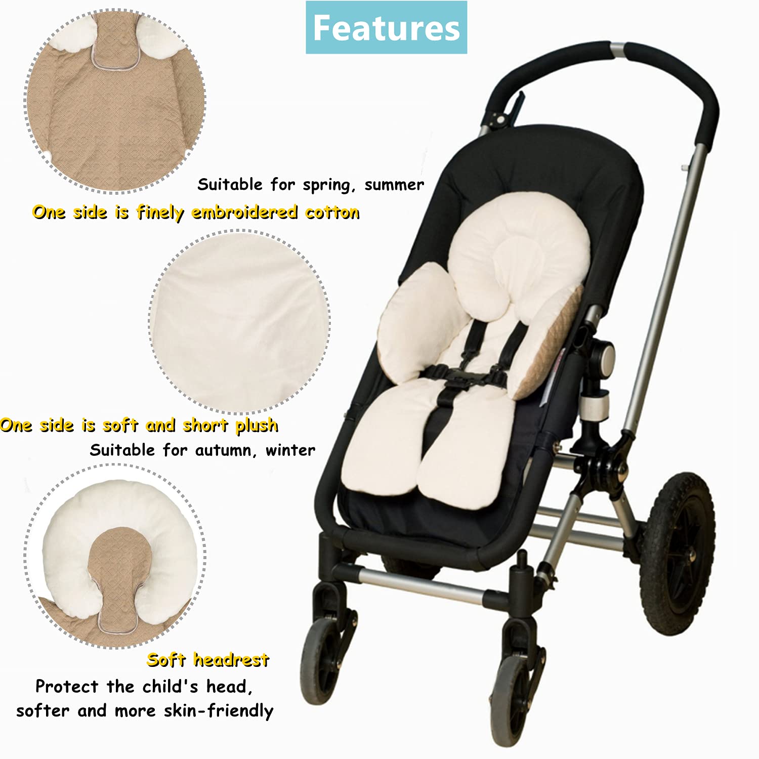 Kinderwagen Kussen | Zachte wandelwagen Kussen Pads - Hoofd Hals Seat Insert Pad voor Body Support, Extra Hoofd en Lichaam Ondersteuning Kussen voor Kinderen