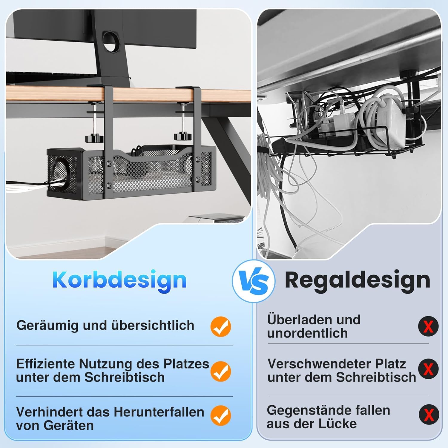 REFLYING Kabelmanagementlade onder het bureau, verbeterde kabellade met bureauklem, robuuste metalen draadbeheerlade voor stekkerdozen, wit, 1 stuk
