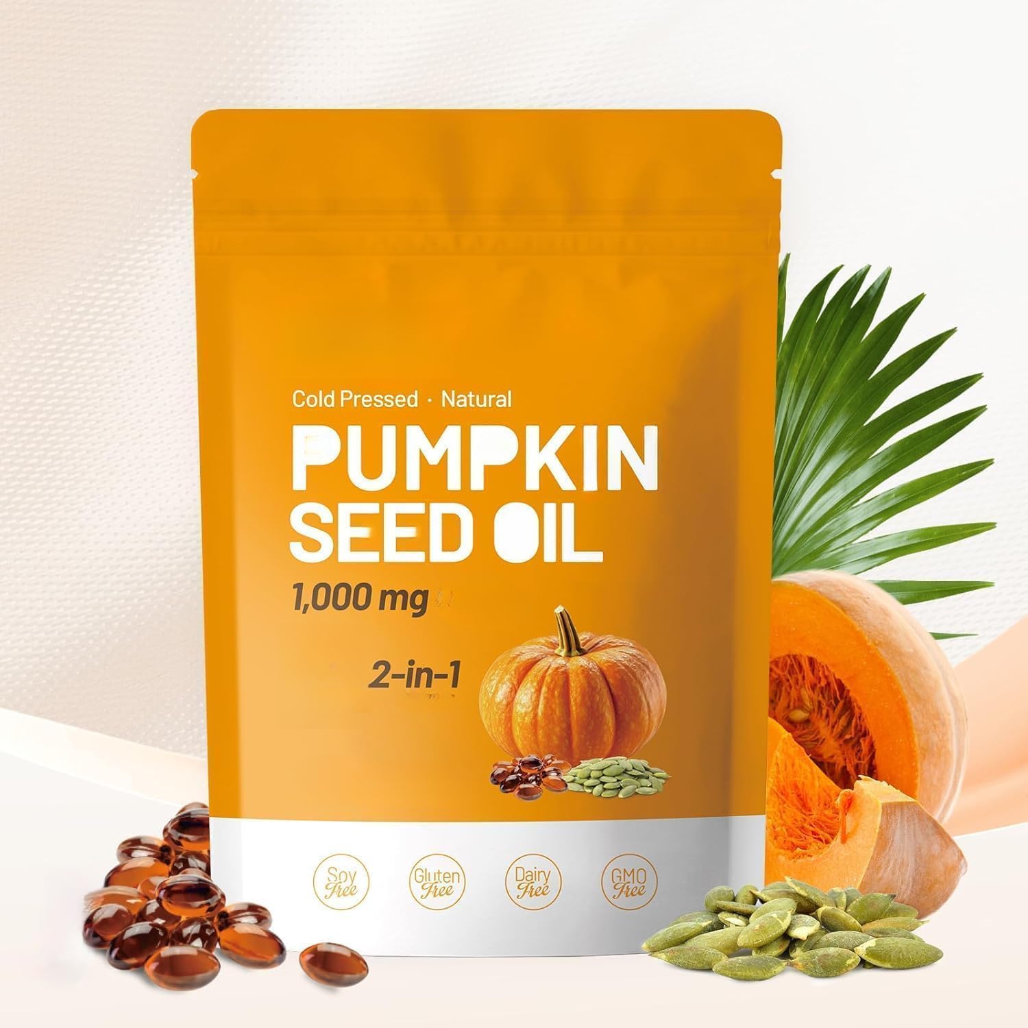 Capsules d’huile de graines de citrouille| Pressé à froid | Huile de graines de citrouille pour cheveux, prostate et vessie | avec acides gras essentiels, sans OGM