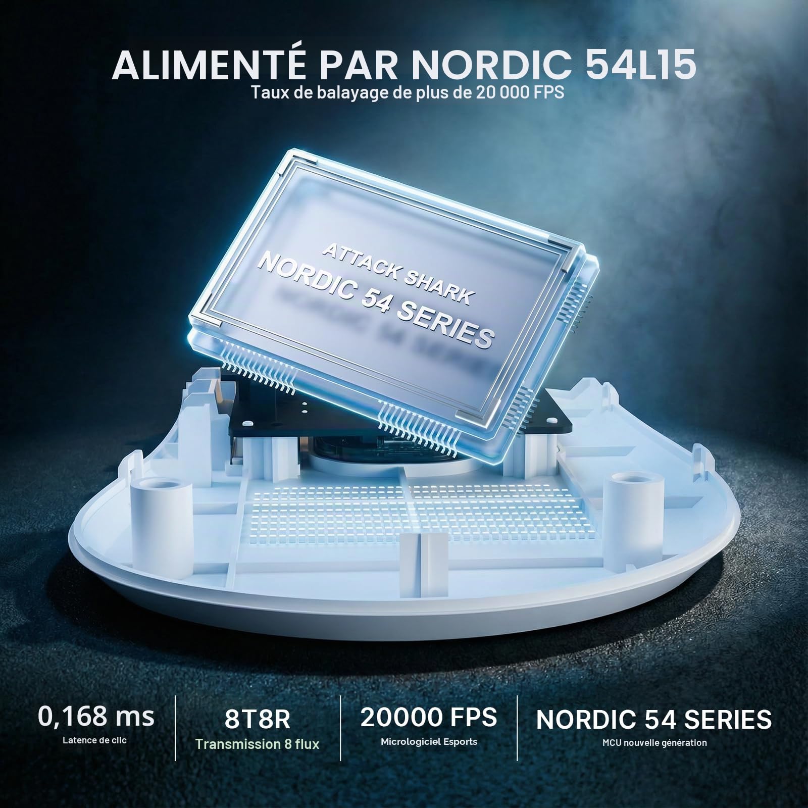 ATTACK SHARK V8 Souris Gaming sans Fil 8000Hz, Puce Nordic 54L15, Capteur PAW3950MAX, 59g Superlight, 42000DPI, 20000FPS, Ergonomique, Revêtement Ice, Bluetooth / 2,4GHz / Filaire, PC/Win, Blanc
