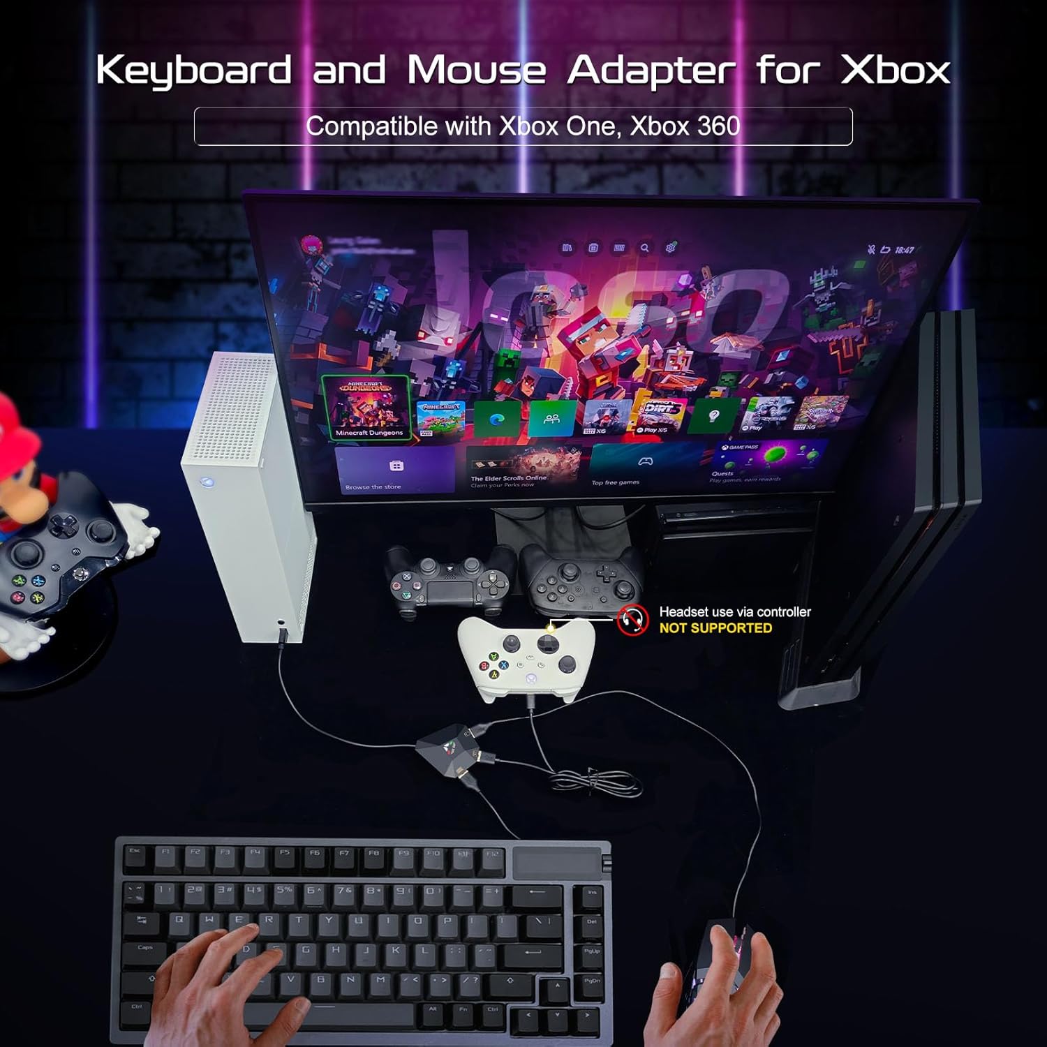 Joso Keyboard and Mouse Adapter for Nintendo Switch - 1st Gen & OLED, Switch Keyboard Adapter for Playing FPS, RTS, Apex, Plug and Play Mice Converter Compatible with Xbox One/PS4, Custom Key Mapping