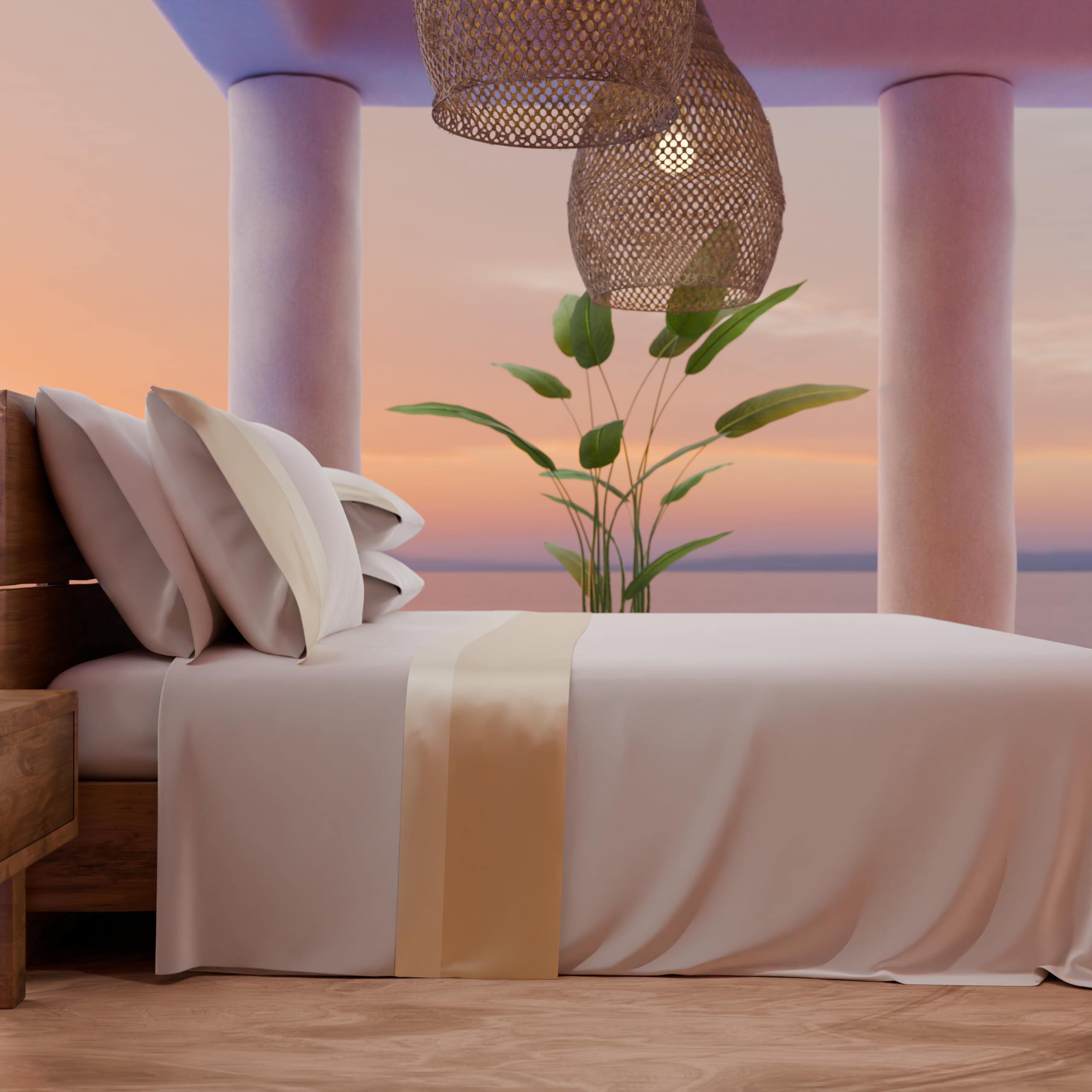 PETTI Artigiani Italiani, Double Bed Sheet Set including Double Satin Frill, 4 Pieces, 180 x 200 cm, Percale Cotton Sheets - Image 3