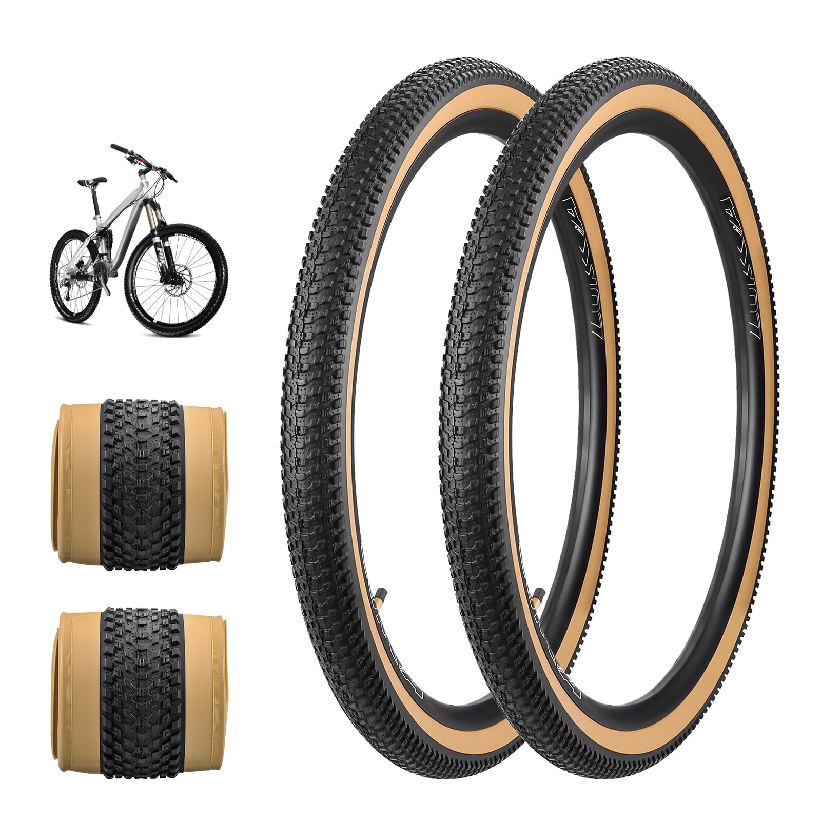 MEGHNA Lot de 2 pneus de vélo pliables 24/26/27,5 x 2,125 pouces 30TPI pour VTT et vélo de ville