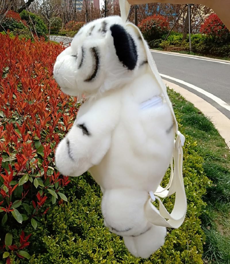 Image of Women Animal Teddy Bear Plush Backpack with Adjustable Straps (White Tiger)