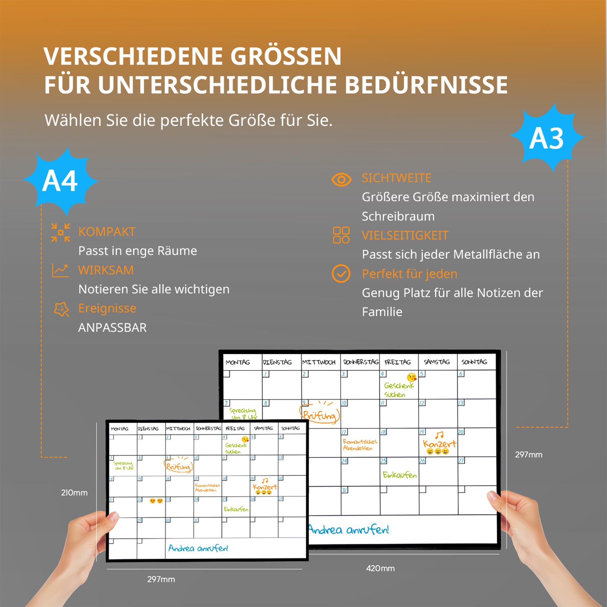 Magnetkalender Set A4 + Wochenplaner | Abwischbare Magnettafeln Für Kühlschrank Mit Stiften