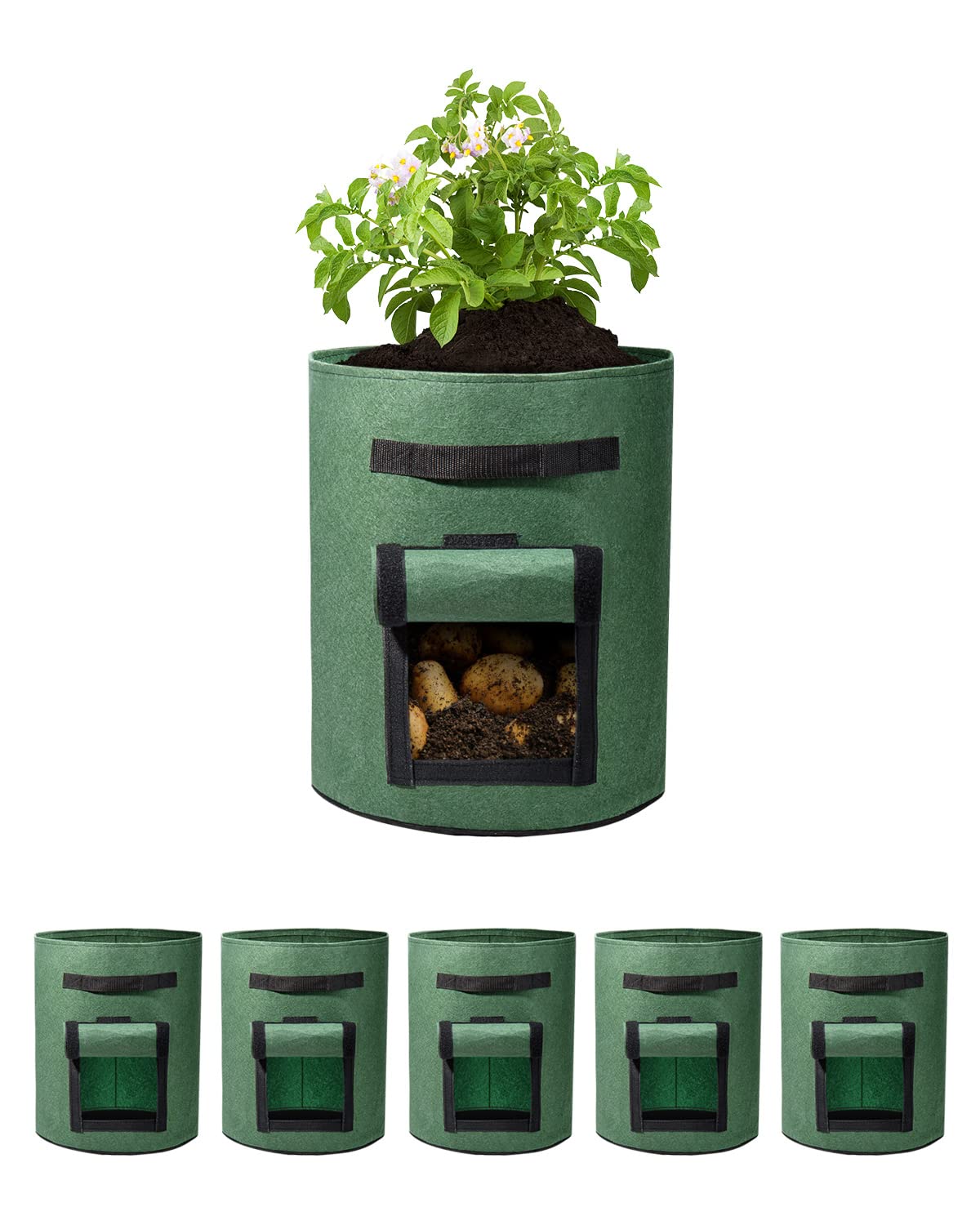 ACSTEP Potato Grow Bags 10 Gallon 5-Pack with Window Vegetable Grow Bags, Double Layer Premium Breathable Nonwoven Cloth for Potato/Plant Container/Aeration Fabric Pots for Outdoor Plants
