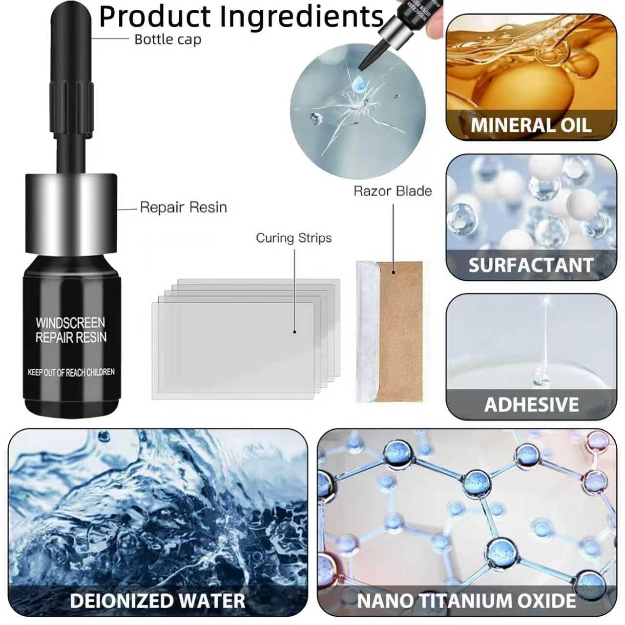 Kit Riparazione Parabrezza Auto,Kit Ripara Vetro Auto,Ripara Vetro,per Riparare Le Incrinature,Scheggiature,Fessure e Graffi