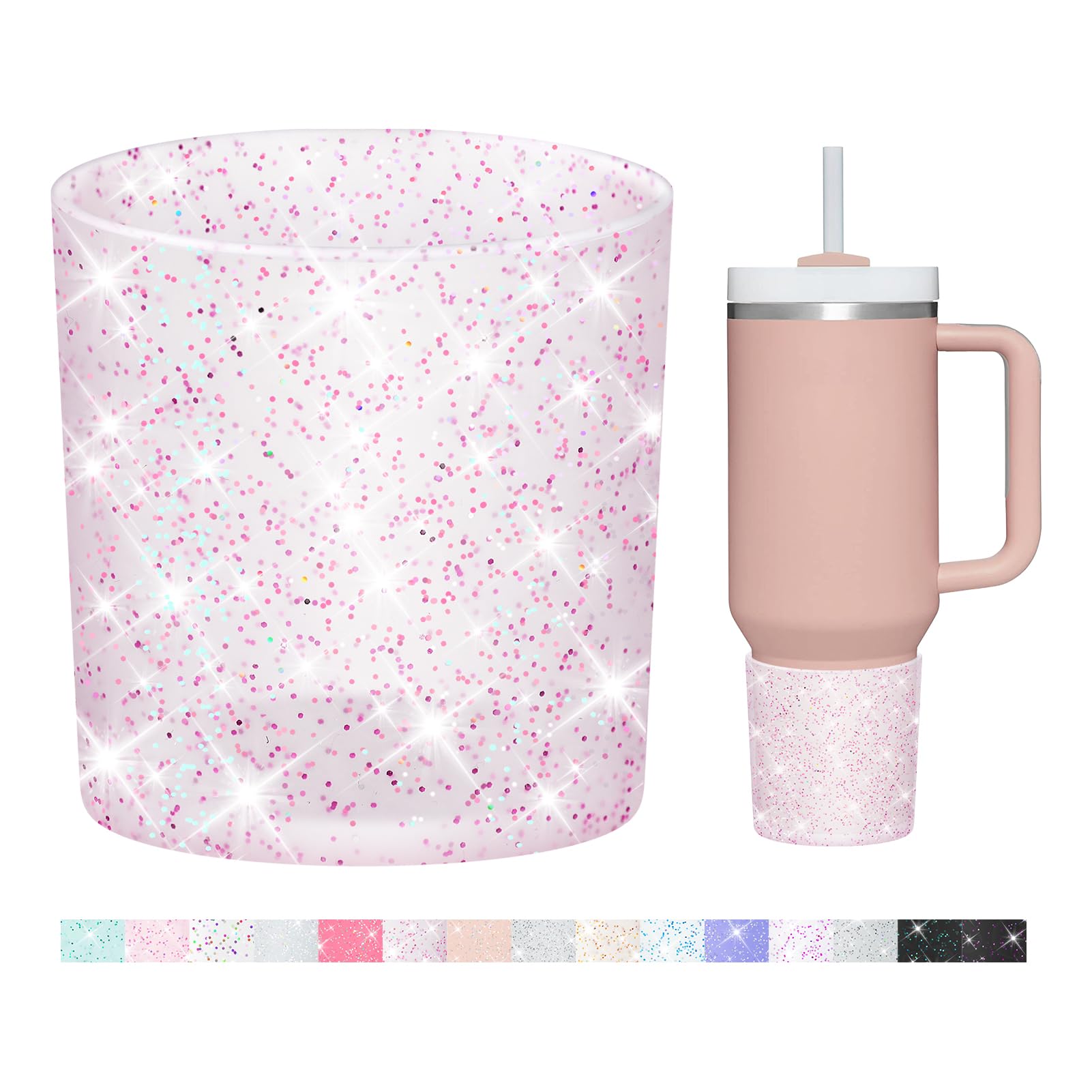 WUQID Glitter Higher Silicone Boot Compatible with Stanley Quencher H2.0 40oz 30oz 20oz & IceFlow Flip 30oz 20oz, Tumbler Cups Anti-Slip Bottom Sleeve