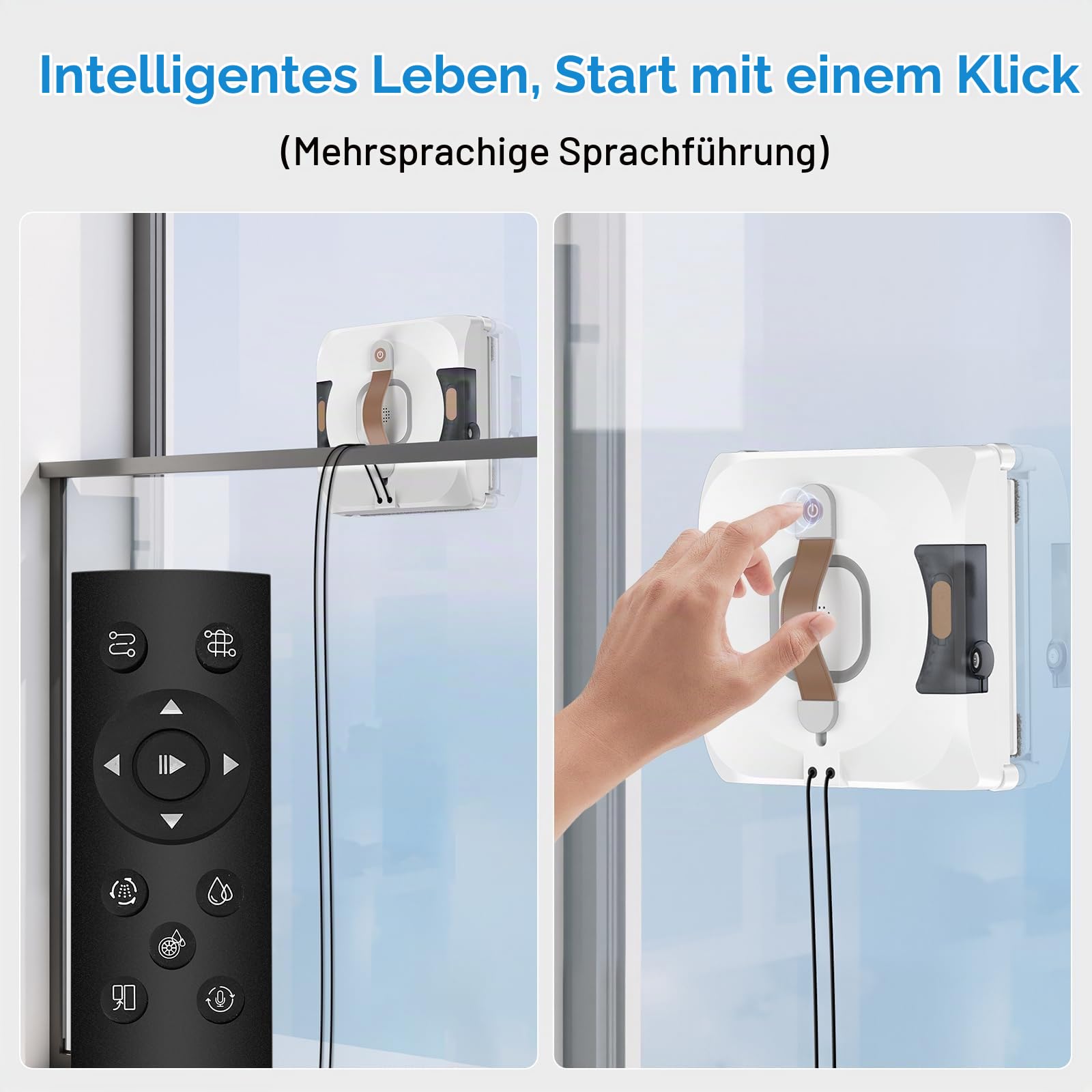Dual Spray Fensterputzroboter, Dual Side Spray Fensterreinigungsroboter mit 110ml ml Dual Tank, Intelligenter Fenstersauger für Innen/Außen Hochhausfenster, Neuer Nasswischmodus (white)