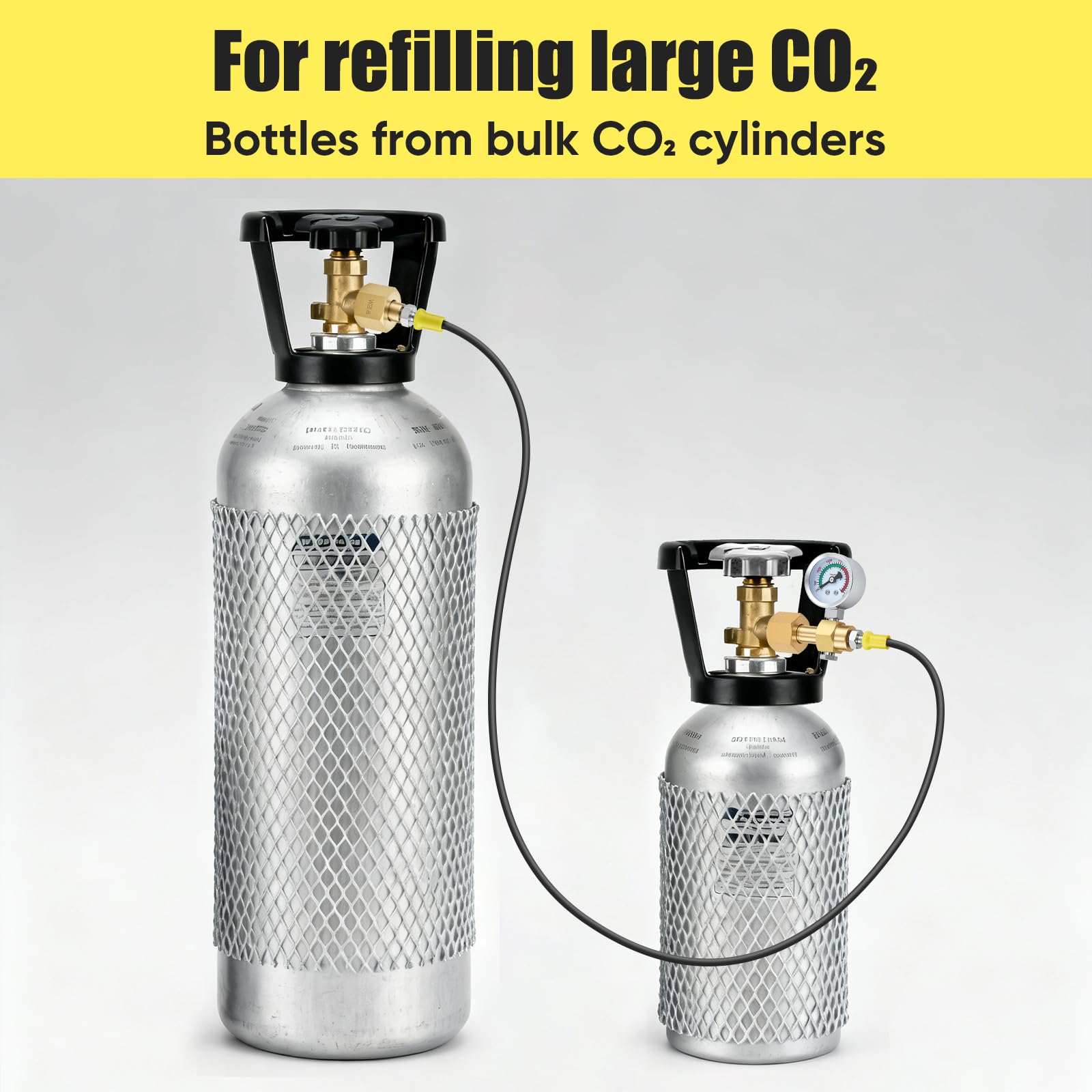 Schutzgas Umfüllschlauch 1,5m 2x W21.8-14 DIN477 CO2 Adapter Hochdruckschlauch 3500PSI Manometer CO2 Nachfüllstation Gasschlauch Argon Stickstoff Schweißgerät