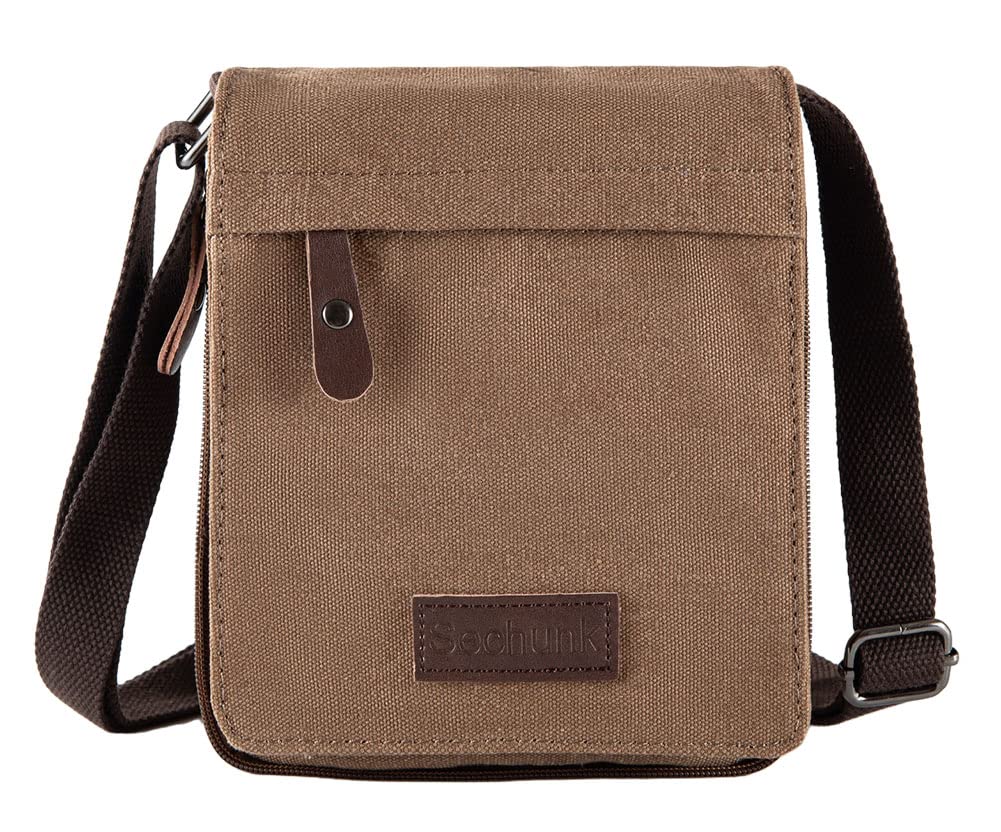 Sechunk Vintage Canvas Messenger Cross body bag Shoulder bag S_coffee Small
