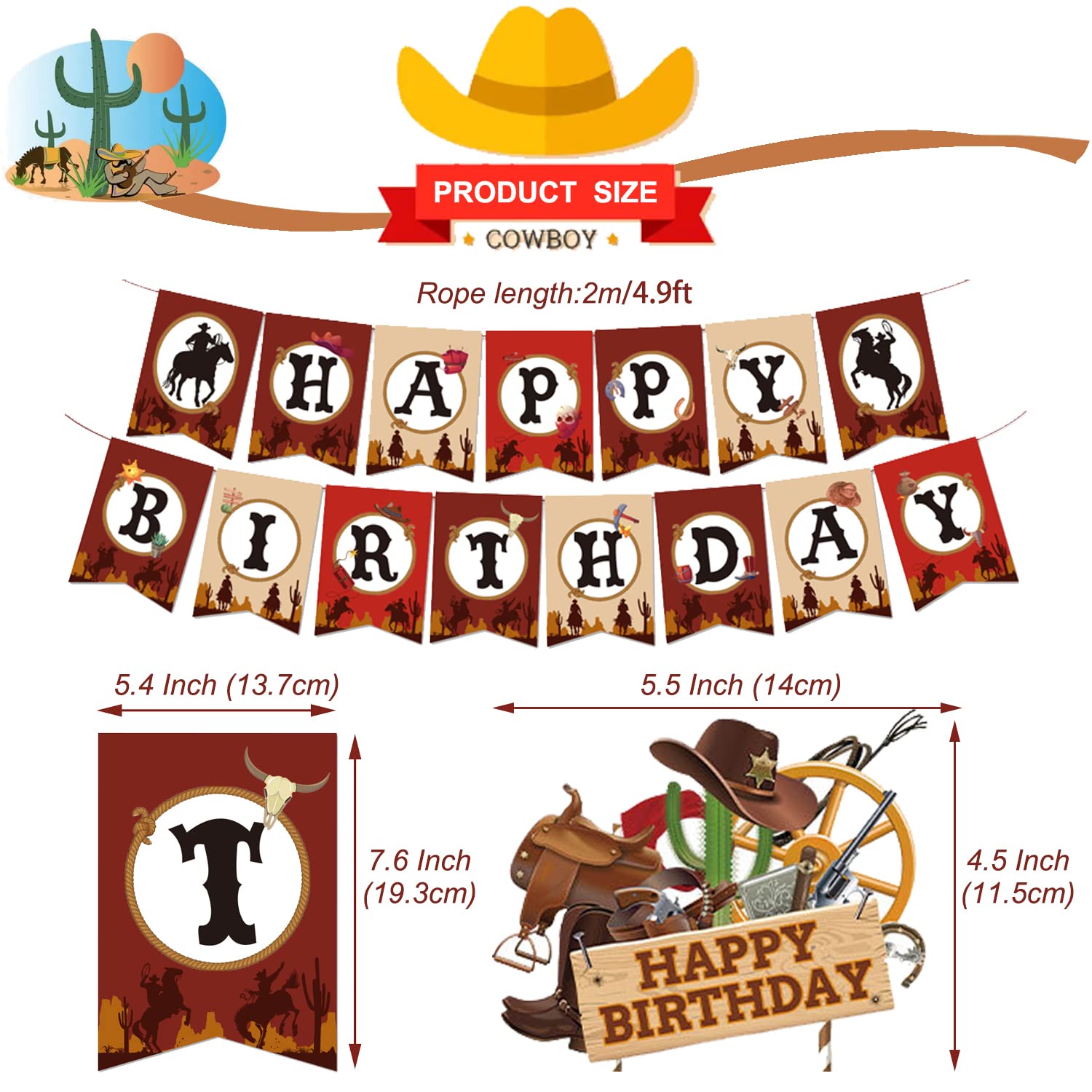Western Cowboy Geburtstags-Partydekoration Set – Mit Banner, Ballons, Kuchen-Topper & Hintergrund