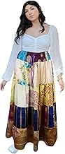 Mogul Interior Women’s White Floral Patchwork Maxi Skirt – Elegant Bohemian Long Skirt S/M/L
