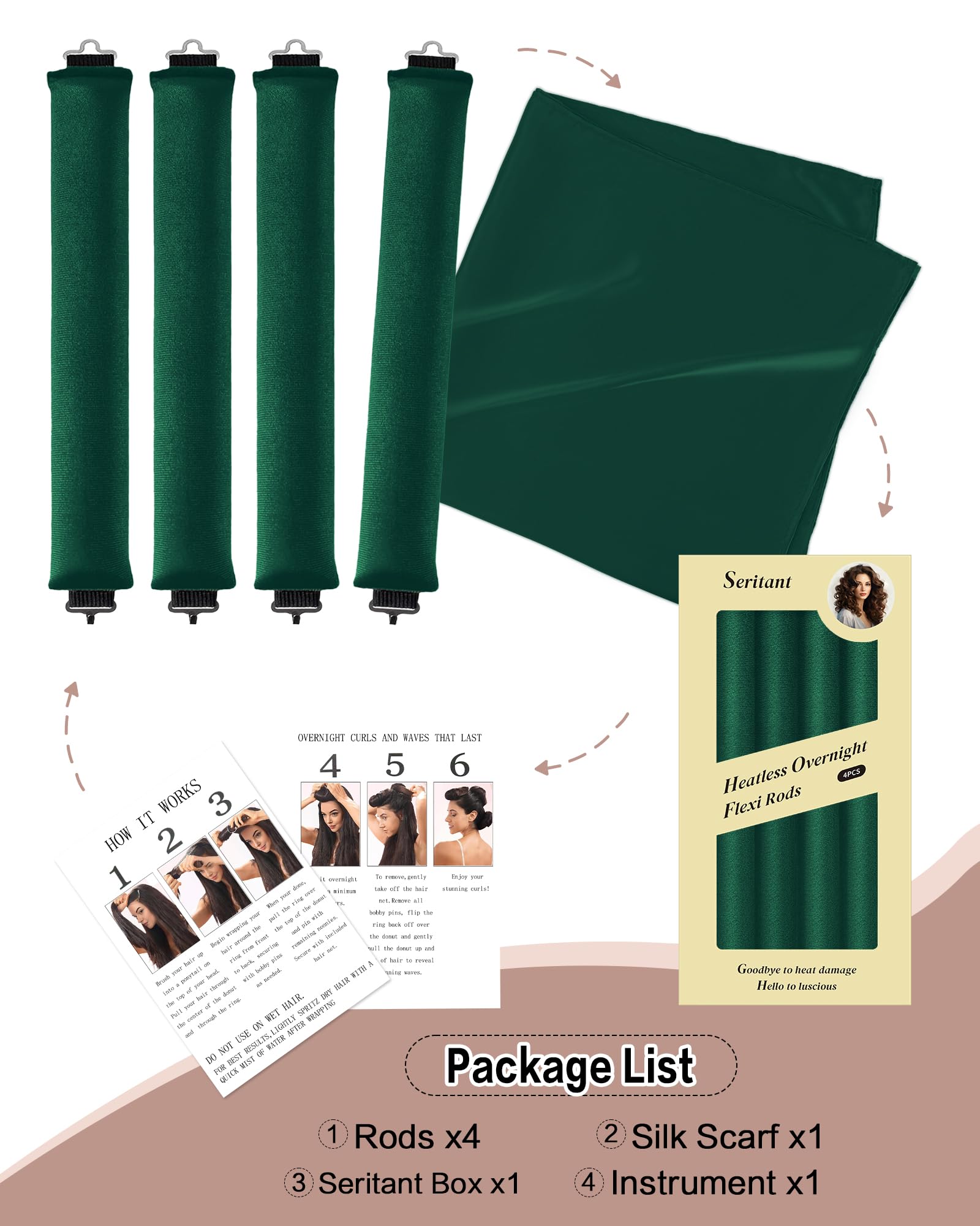 Snapklik.com : Heatless Curls Overnight Hair Curler - 4 Pcs Curling Rod ...