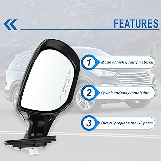 Lqito Right Passenger Side Mirror Compatible with 2013 2014 2015 2016 2017 2018 Hyundai Santa Fe Sport With Manual Folding Power Glass Heated Turn Signal Black Replace# HY1321201(6 Pins)