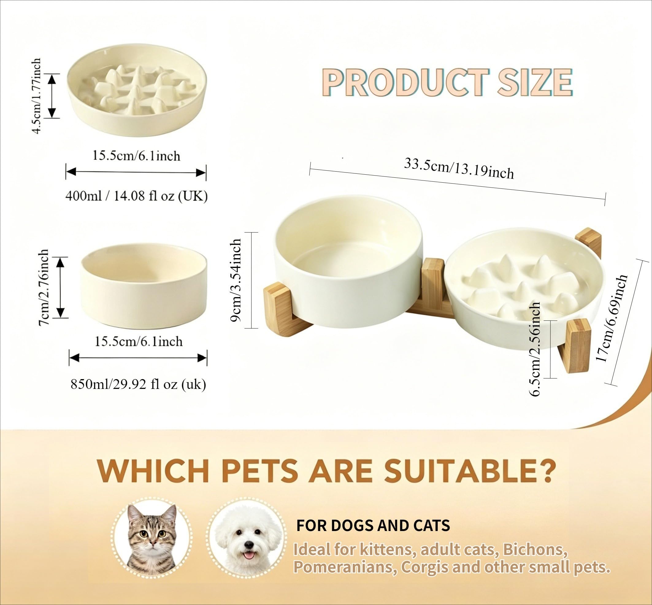 Ensemble de gamelles surélevées pour chat avec grande gamelle à eau surélevée en céramique anti-étranglement avec support en bambou, gamelles antidérapantes pour petits chiens et chats (vert, 1