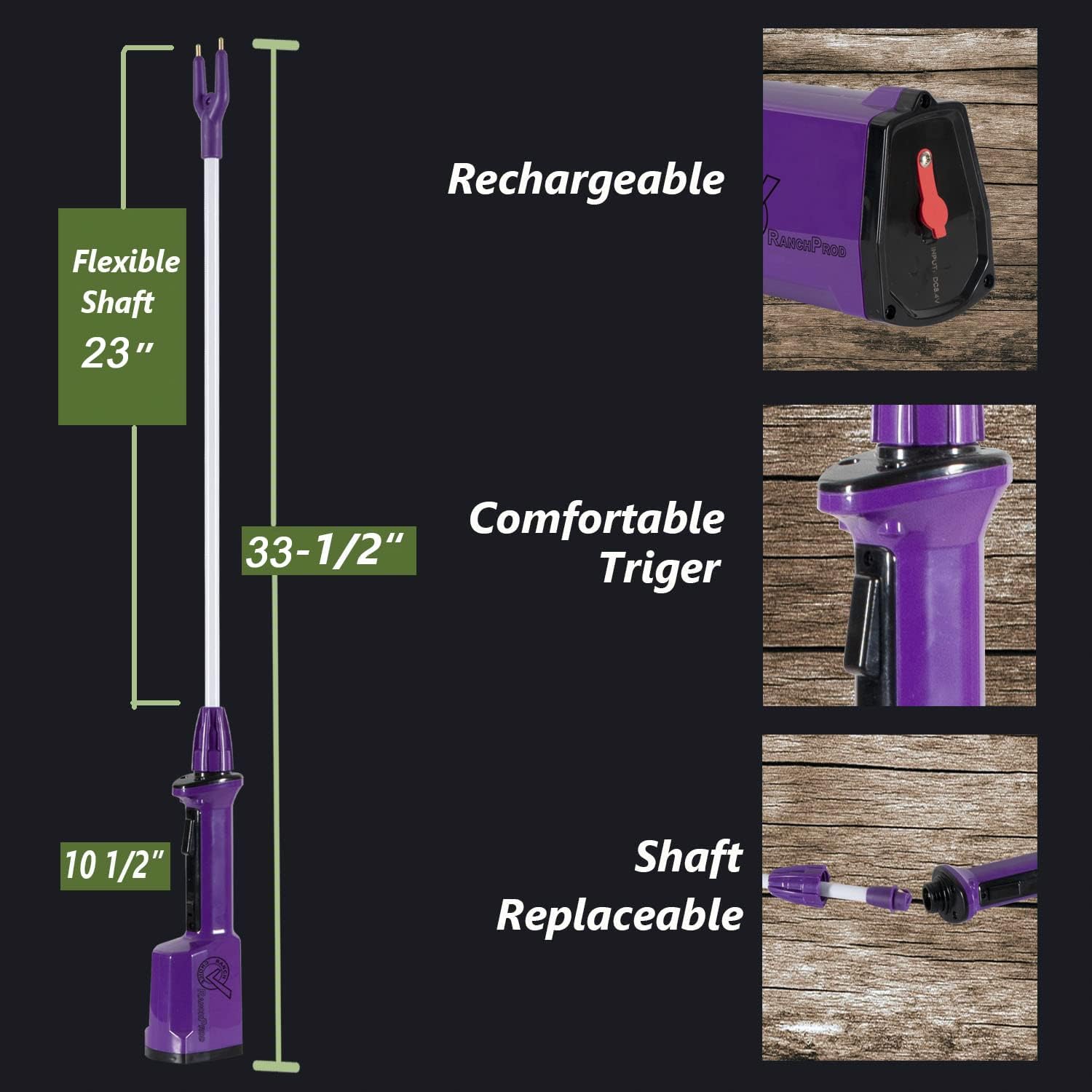 Juego de 2 piezas de ganado recargable morado para vaca, cabra, oveja, cerdo, animal, impermeable, con eje flexible
