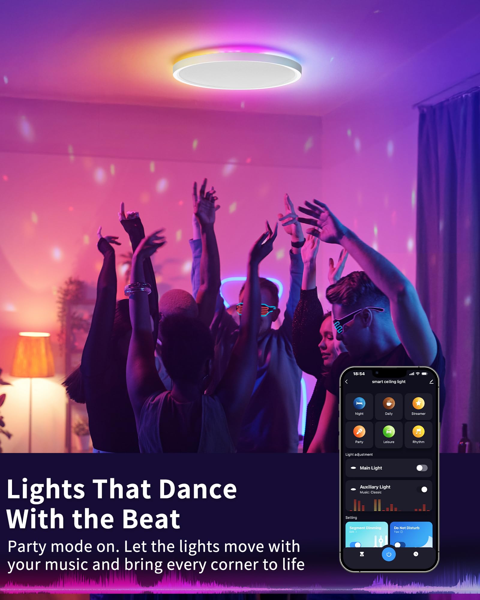 Plafón LED Inteligente 24W Regulable con Mando y Control WiFi – Lámpara de Techo Ultrafina con Luz de Fondo RGB, Compatible con Alexa y Google Home, para Salón y Dormitorio