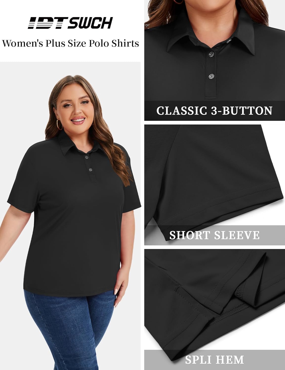 Idtswch Women's Plus Size Polo Shirts UPF 50+ Casual Work Quick Dry 3 Buttons Short Sleeve Collared Golf Shirt (XL-6XL) - Image 5