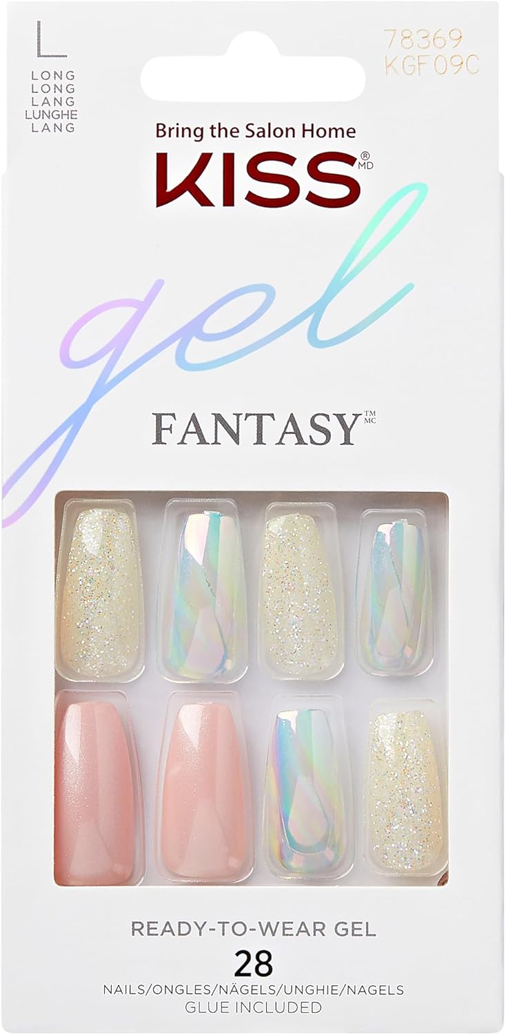 KISS Glam Fantasy Collection, Party Over, Special FX Gel Nails, Includes 28 False Nails, Nail Glue, Nail File and Manicure Stick
