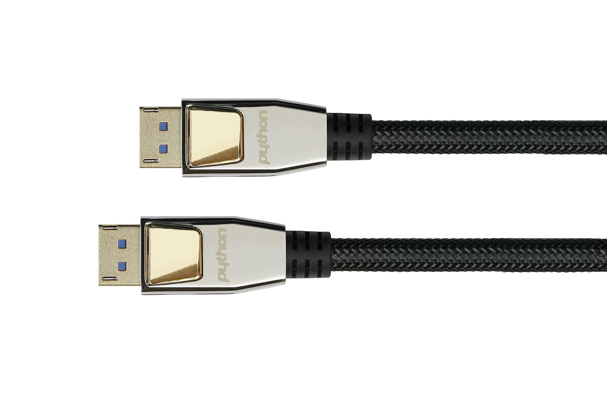 Python PREMIUM DisplayPort 2.0 Kabel - 3 m - 54 Gbit/s, UHBR 13.5-4K @240Hz / 8K @60Hz - KUPFERLEITER - NYLONGEFLECHT - schwarz