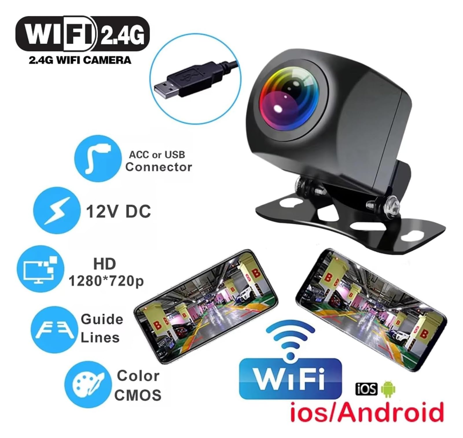 HD 170° kabellose WLAN-Rückfahrkamera 12 V/24 V
