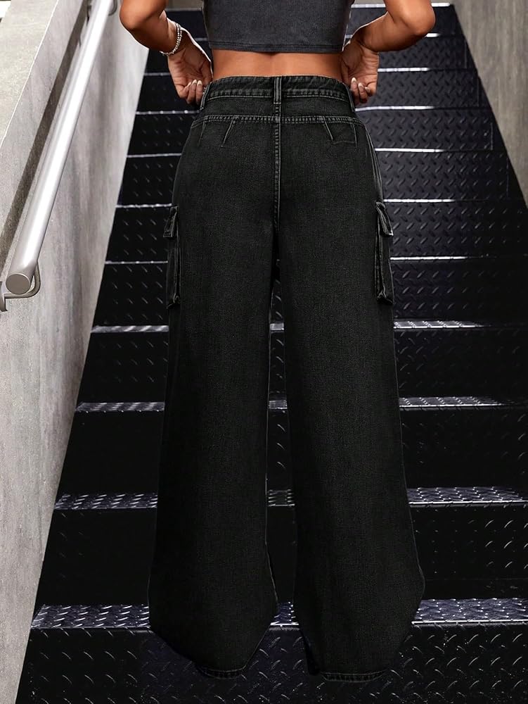 Amazon.com: SXUANMIL jeans for women trendy Hole Ripped Wide-Leg