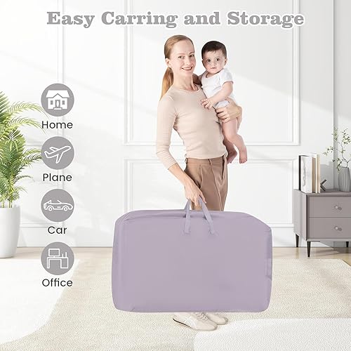 Miniatura 8 de INFANS Cuna de bebé 3 en 1, cama de noche con colchón cómodo, ruedas, 6 altura ajustable, cesta de almacenamiento, bolsa de viaje, cuna portátil de