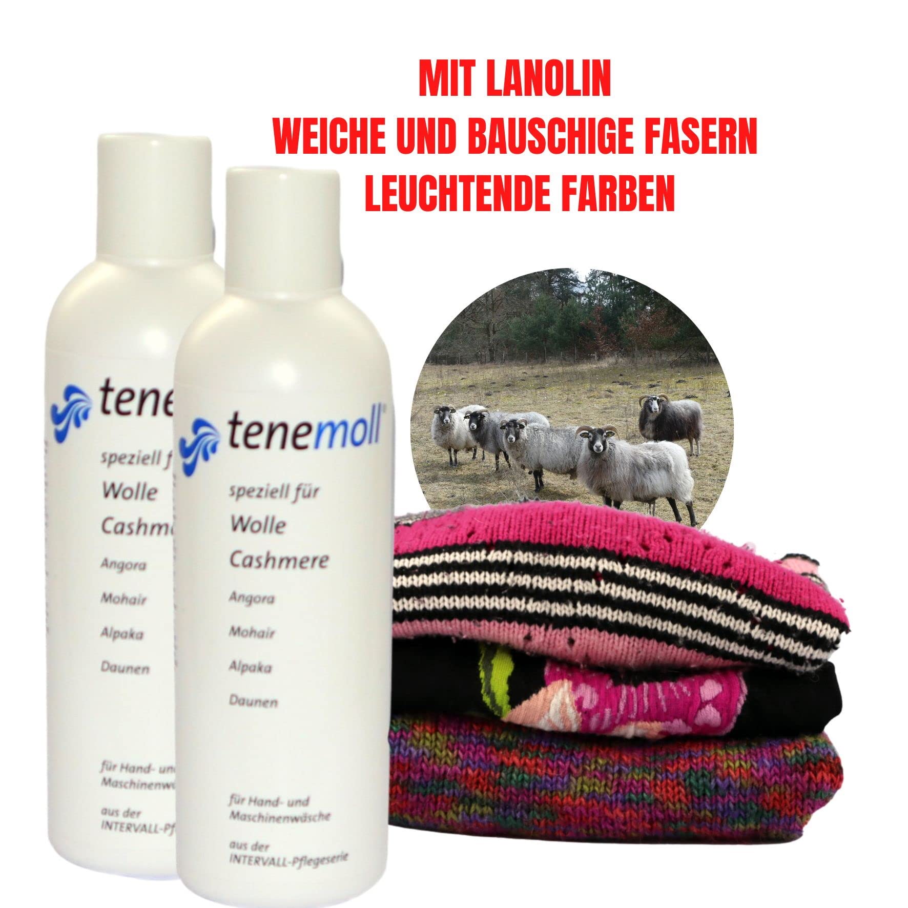 Detersivo lana concentrato Tenemoll liquido – con sacchetto per bucato Olanmarp, per lana e capi delicati, lavaggio a mano e in lavatrice, detersivo delicato (480ml)