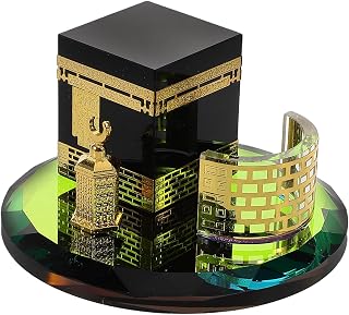 LOGOFUN Muslim Crystal Gilded Kaaba Clock Tower Miniature Model Crystal Gilded Kaaba Replica Model Islamic Architecture Building Handicraft Vehicle Decor - 77X77X48mm