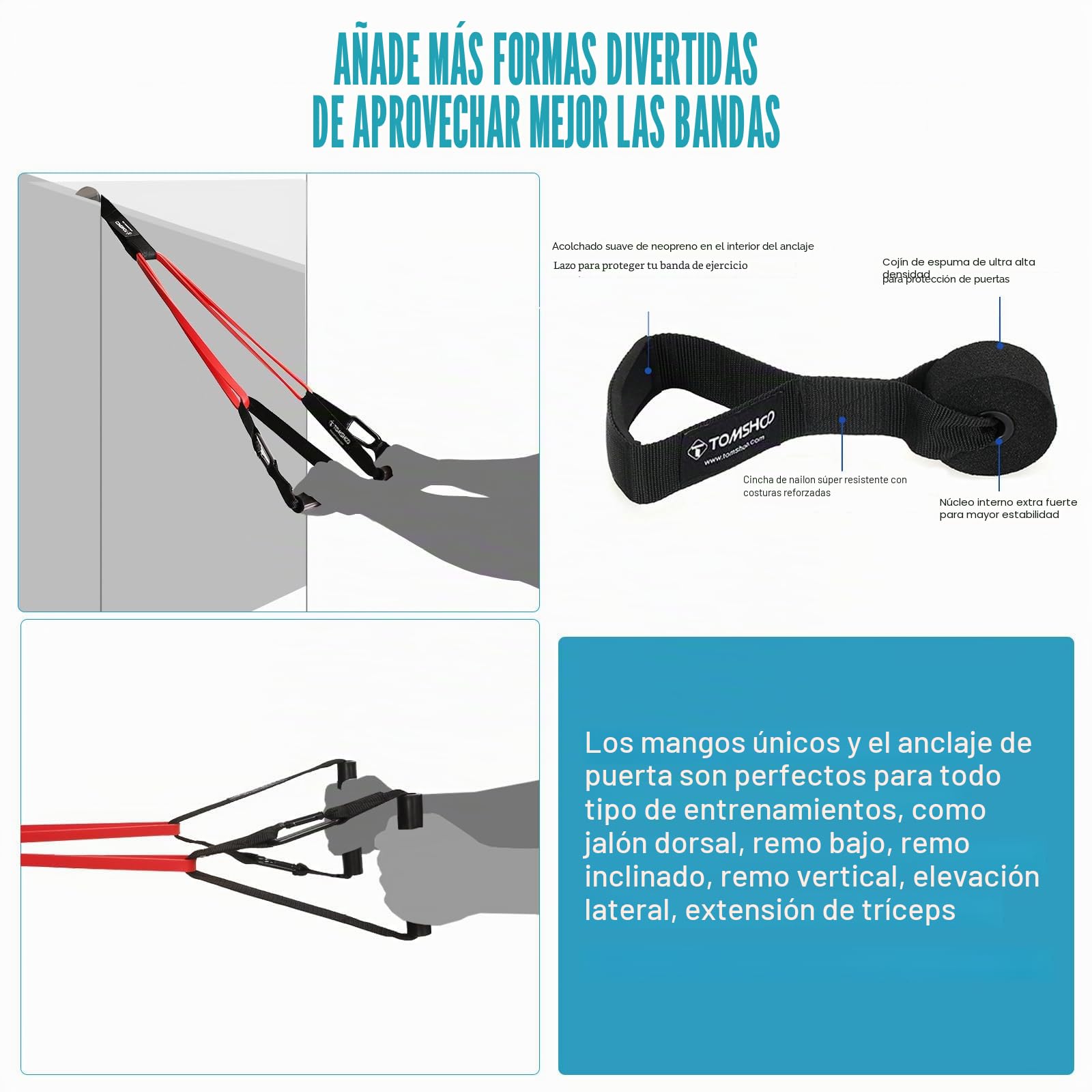 TOMSHOO Bandas de Resistencia, 5pcs Bandas Elasticas de Fitness de Látex Natural con 1 Anclaje de Puerta y 2 Manija, Pull Up Bands Set para Entrenamiento de Fuerza Estiramiento Yoga Pilates Culturismo