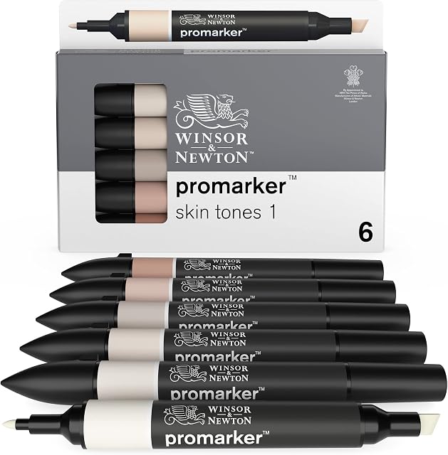 Winsor & Newton, Promarker, Skin Tones I, Set of 6, Alcohol Based Dual Tip Markers