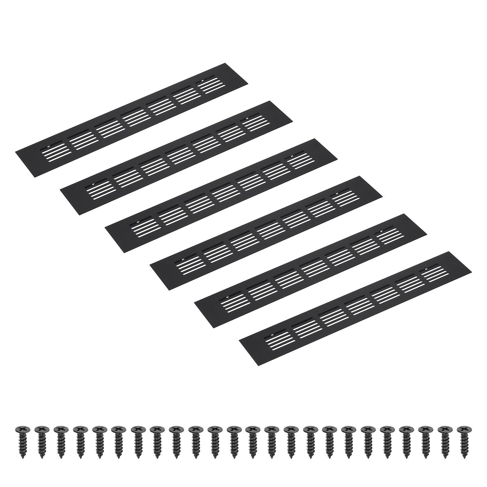 PATIKIL 12 x 2 Inch(300mm x 50mm) Rectangle Ventilation Grille, 6PCS Aluminum Air Vent Cover Louvered Ventilation Cover with Mounting Screws for Cabinet Closet Door Wardrobe, Black