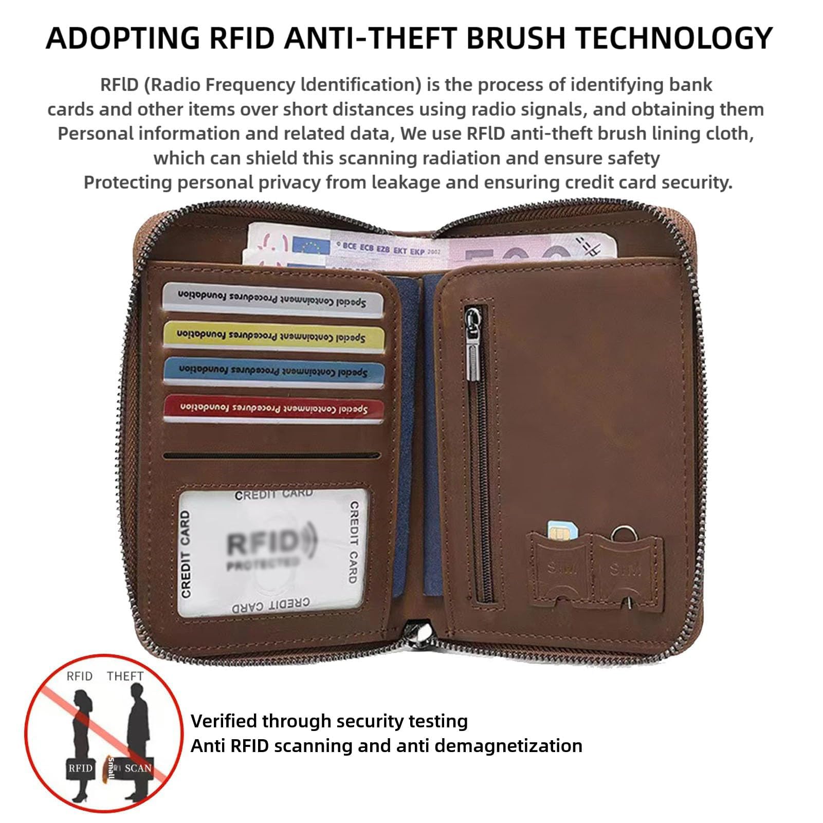 Portafoglio Portapassaporto da Viaggio con Protezione RFID E Cerniera – Portafoglio Portapassaporto per Famiglia E Pochette Portadocumenti da Viaggio,Brown