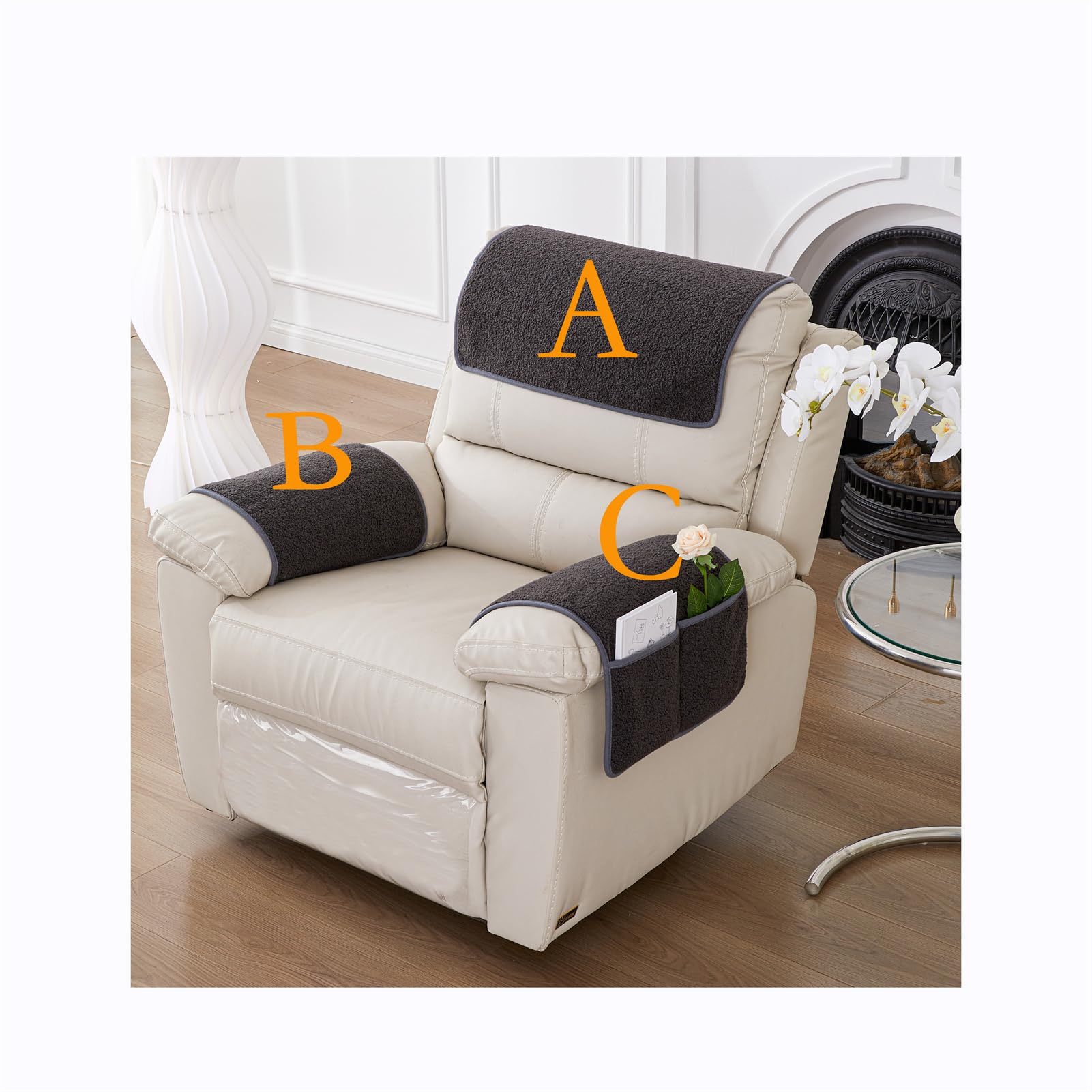 Lamb Velvet Armchair Slipcover ，Sofa Arm Cover Headrest Cover for Armchair Slipcovers Nonslip Furniture Protector Covers Armchair, for Recliner, Chair, Sofa (2 Seater(4pcs),Dark Gray)