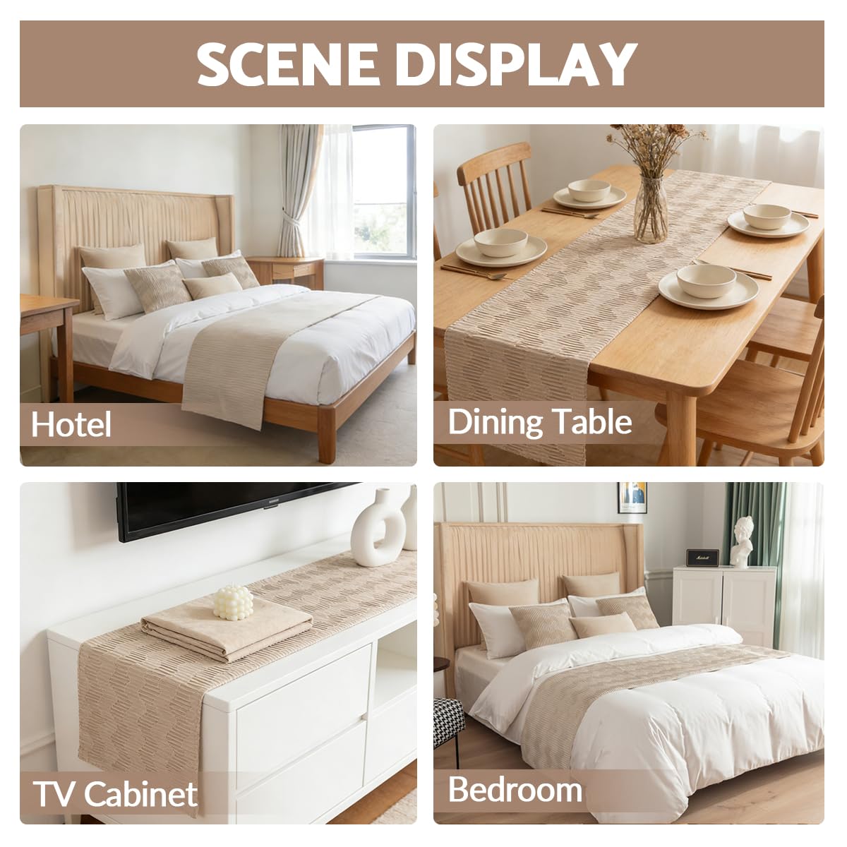 Morbuy Camino de Cama 45x240cm, Suave Camino de Cama con 2 Cojines 45x45cm | Hotel Dormitorio Habitación Decoration para 180cm Bed -Beige