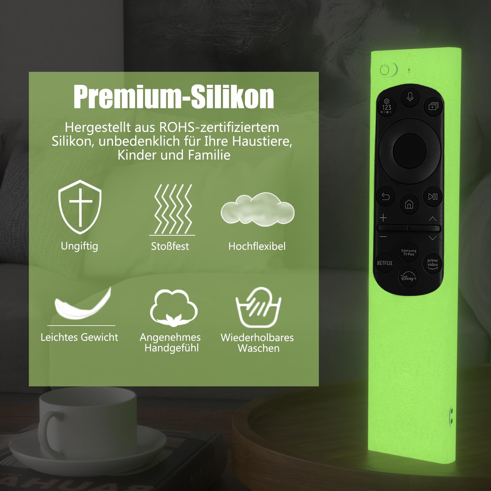 Custodia Protettiva per Telecomando Samsung (2021-2022) BN59-01357, BN59-01385, BN59-01265A - Silicone Antiscivolo e Antiurto (Blu Fluorescente + Verde Fluorescente)