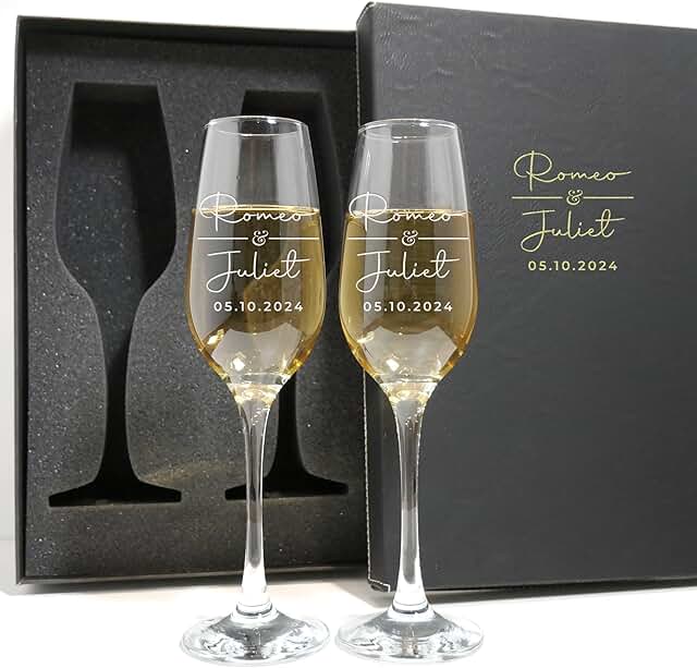 Personalized Champagne Flutes - Set of 2 - Custom Wedding Glasses - Brid...