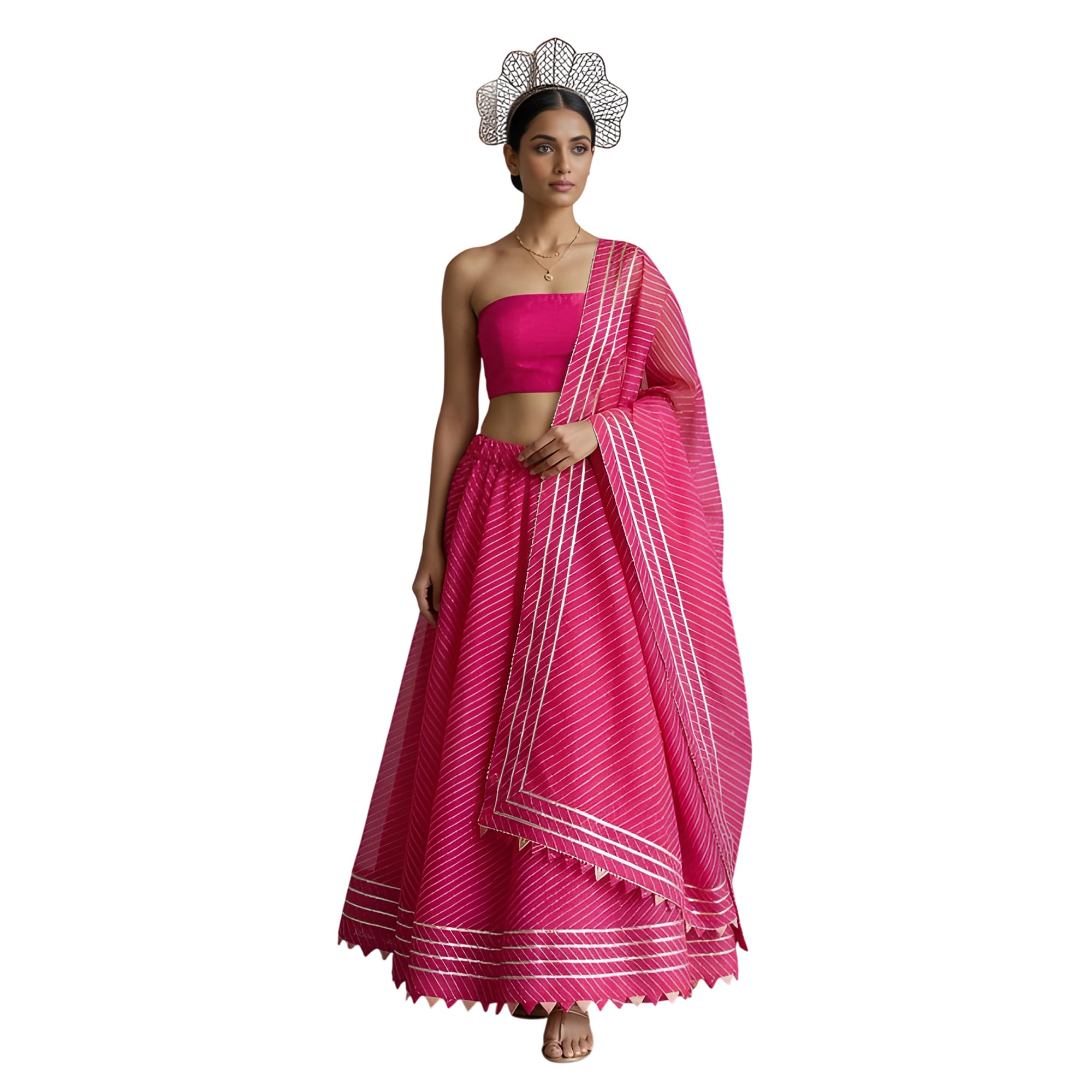 Women Pink Kota Doria Lehenga Choli Set – Traditional Ethnic Lehenga with Lightweight Fabric, Elegant Wear for Wedding, Navratri, Cultural Functions & Special Occasions-image-10