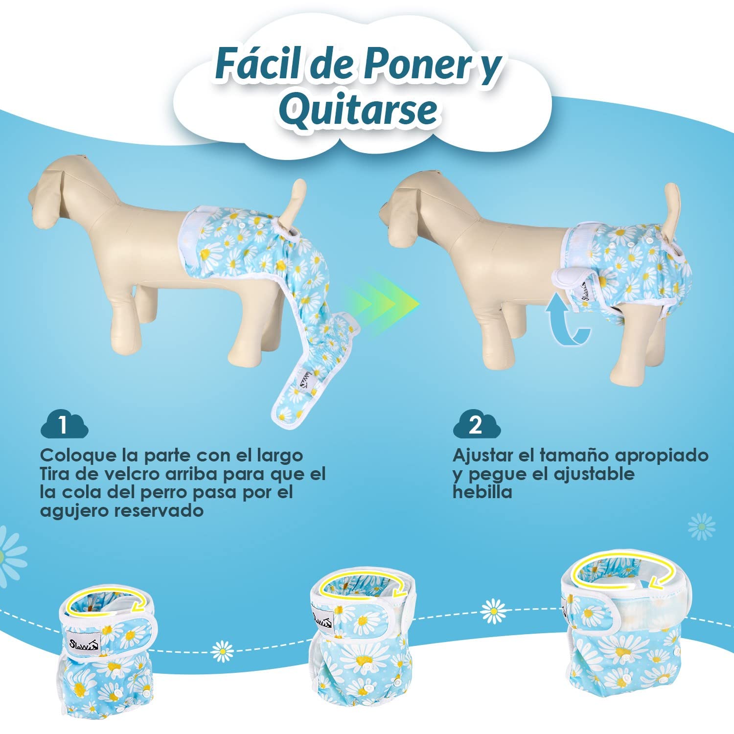 SlowTon Lava pañales para Perros, 3r Pack Pantalones para Perros fáciles de Quitar con Botones Ajustables, pañales para Perras Reutilizables Durante El Calor, inmersión emocionante