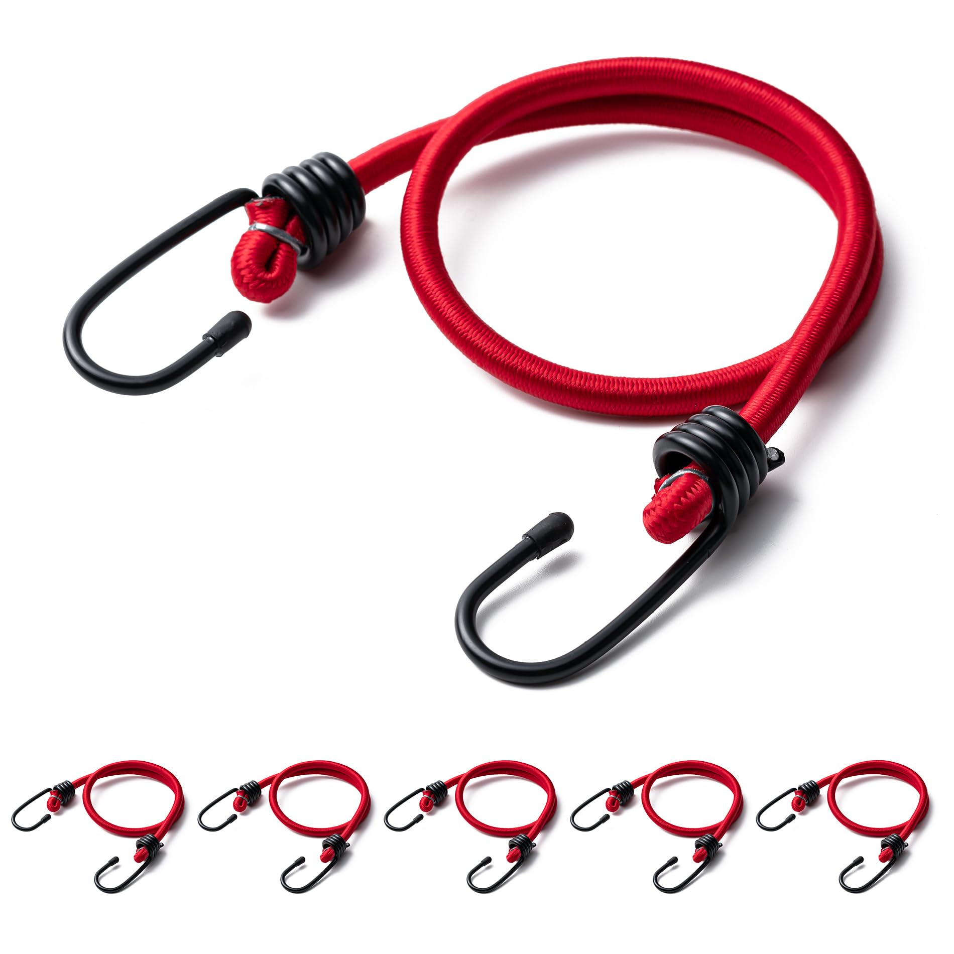 6Pcs 18inch Red Bungee Cords with Hooks, Heavy Duty Elastic Bungee Rope